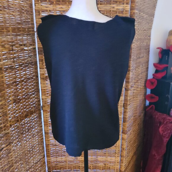 VTG Roni Bis Black Sleeveless Blouse Sz M Stretch Fabric Acrylic Linen Israel - Picture 4 of 5